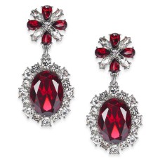 Charter Club Silver-tone Red Stone & Crystal Drop Earrings