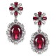  Silver-tone Red Stone & Crystal Drop Earrings