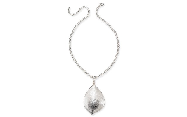  Silver-Tone Sculptural Disc Pendant Necklace