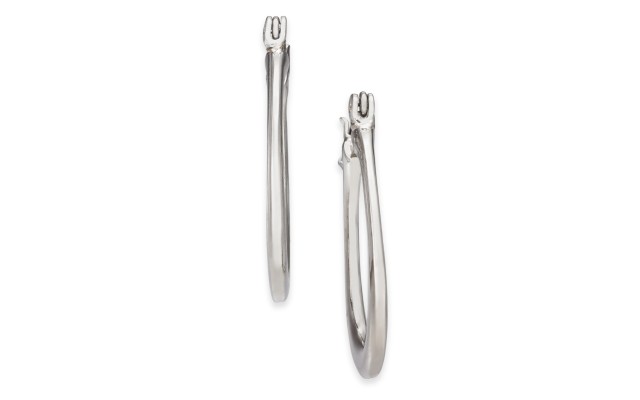  Silver-Tone Small Flat Oval Hoop Earrings, 1″