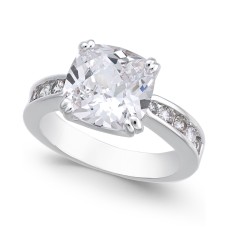 Charter Club Silver-Tone Square Crystal Band Ring (Silver, 5)