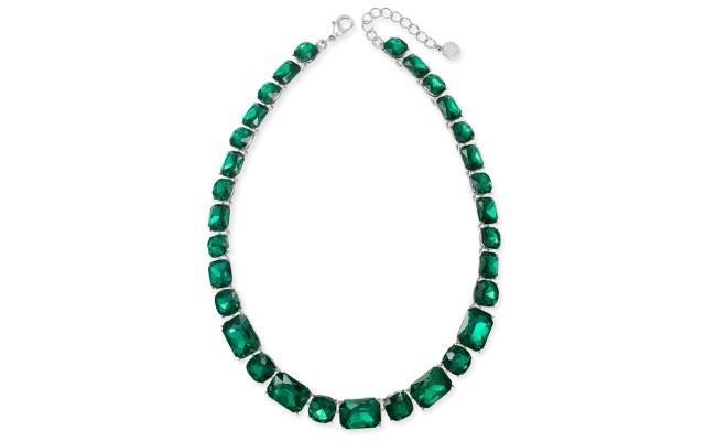  Stone All-Around Necklace, 17″ + 2″ Extender, Silver/Green