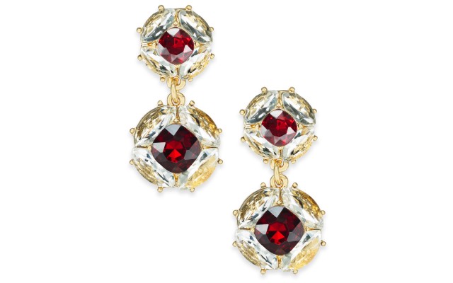  Stone & Crystal Drop Earrings, Gold/Red