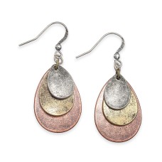Charter Club Tri-Tone Textured Disc Drop Earrings,Pink