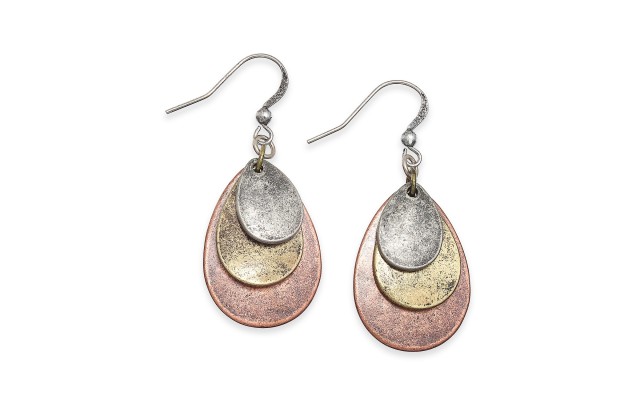  Tri-Tone Textured Disc Drop Earrings,Pink