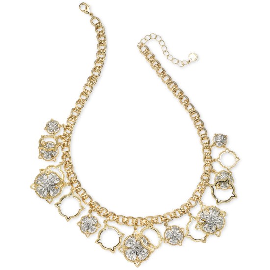  Two-Tone Crystal Cluster Collar Necklace (17″ + 2″ extender)