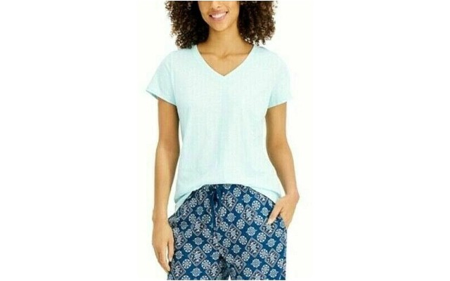  V-neck Pajama Top, Light Blue Solid, Large