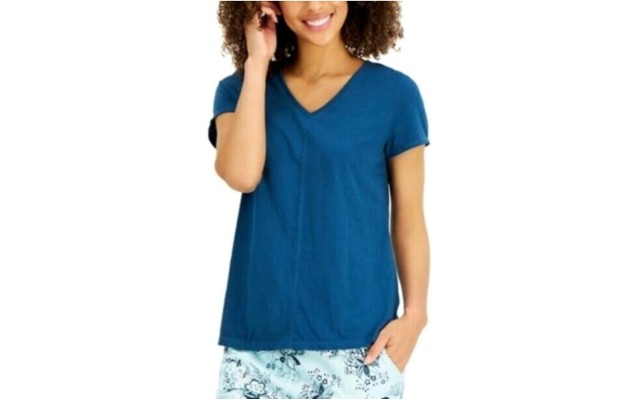  V-neck Pajama Top, Teal, Large