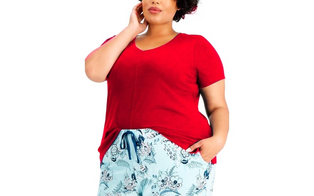  V-neck Pajama Top, wine, XX-Large