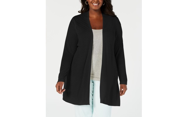 Womens Black Long Sleeve Open Cardigan Sweater, Black, 2X