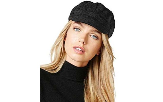  Women’s Chenille Newsboy Hat Black One Size