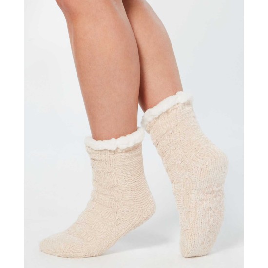  Women's Chenille Slipper Socks, Ivory, Large / X-Large