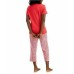  Women’s Cotton Capri Pajama Set (Red, Medium)