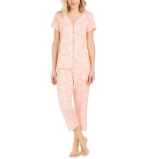 Charter Club Women’s Cotton Cropped Pants Pajama Set (Orange, Large)