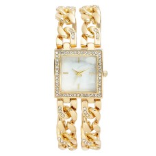 Charter Club Women’s Crystal Gold-Tone Double Chain Bracelet Watch 27mm,