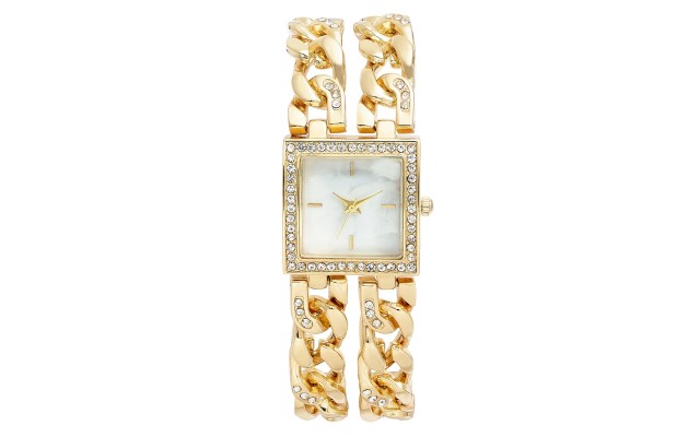  Women’s Crystal Gold-Tone Double Chain Bracelet Watch 27mm,