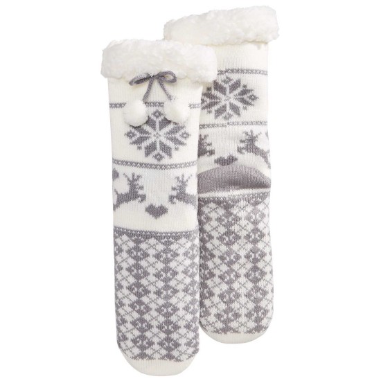  Women’s Fair Isle Slipper Socks, Gray, Small/Medium