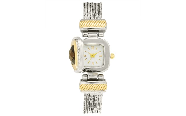  Women’s Flip Cover Two-Tone Bracelet Watch (Gold/Silver)