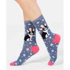 Charter Club Women’s Frenchie Dog Crew Socks  One Size (Blue, S)