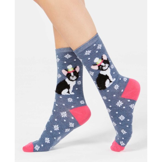  Women’s Frenchie Dog Crew Socks  One Size (Blue, S)