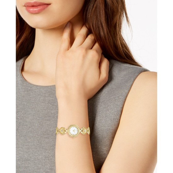  Women’s Gold-Tone Pave Rose Heart-Link Bracelet Watch 20mm,