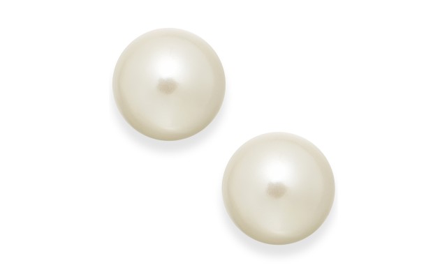  Women’s Imitation Pearl Stud Earrings (Silver,6mm)