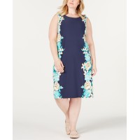 Charter Club Womens Intrepid Blue Combo Ocean Paradise Floral Shift Dress, Blue, 1X