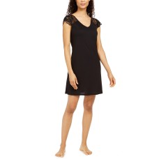 Charter Club Women’s Lace Sleeve Short Nightgown (Black, X-Small)