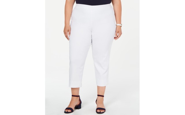  Womens Plus Chelsea Tummy Slimming Natural Waist Capri Pants, White, 16W