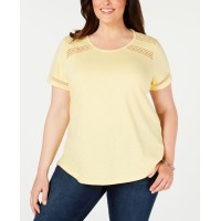 Charter Club Womens Plus Crochet Trim Short Sleeve T-Shirt