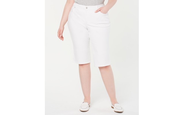  Womens Plus Denim Mid Rise Capri Jeans, White, 14W
