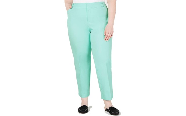  Womens Plus Newport Slim Leg Tummy Slimming Cropped Pants, Aqua Gloss, 16W