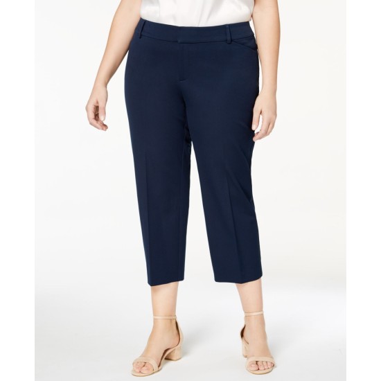  Womens Plus Newport Slim Leg Tummy Slimming Cropped Pants, Blue, 28W