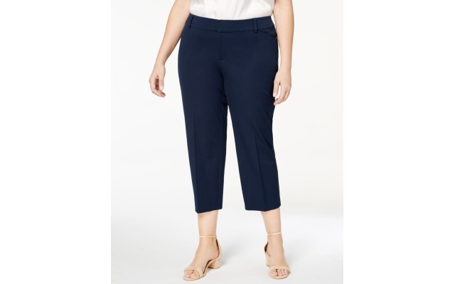  Womens Plus Newport Slim Leg Tummy Slimming Cropped Pants, Blue, 28W