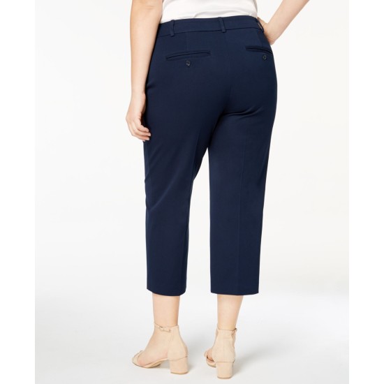  Womens Plus Newport Slim Leg Tummy Slimming Cropped Pants, Blue, 28W