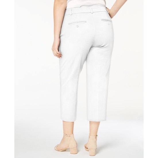  Womens Plus Newport Slim Leg Tummy Slimming Cropped Pants, White, 16W