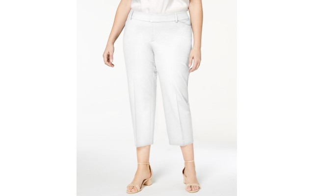  Womens Plus Newport Slim Leg Tummy Slimming Cropped Pants, White, 18W