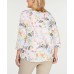  Women's Plus Pima 3/4 Sleeve Floral Boat Neck Buttons White, White, 2X