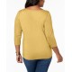 Charter Club Women's Plus Pima 3/4 Sleeves Boat Neck Buttons Casual Top, Yellow, 4X