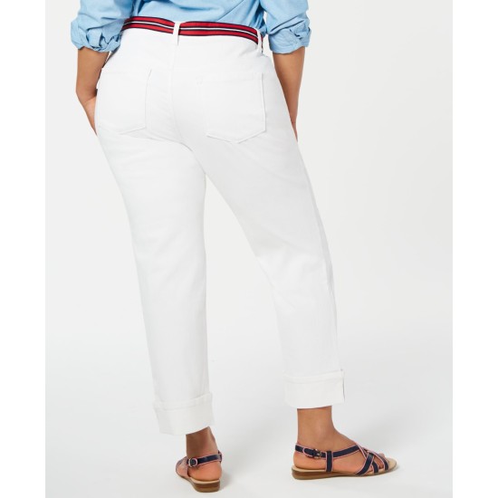  Women’s  Plus Size Belted Cuffed Jeans White 24W