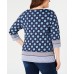  Women’s  Plus Size Border-Print 3/4-Sleeve Top  Blue Size 4X