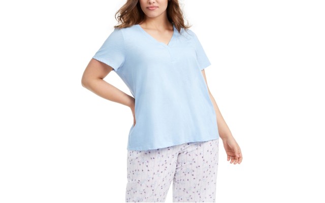 Women’s Plus Size Cotton Sleep T-Shirt (Blue, 1X)