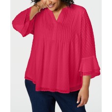 Charter Club Women’s Plus Size Double-Ruffle Textured Pintuck Top Red 4x