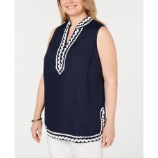 Charter Club Women’s  Plus Size Woven Linen Sleeveless Top Blue Size 2X
