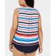  Women's Red White Blue Striped V-Neck Shell Blouse, White, 1X