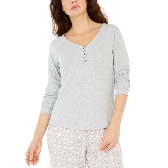  Women’s Ribbed Pajama Top, Gray, XX-Large