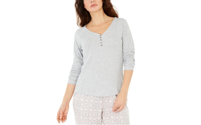  Women’s Ribbed Pajama Top, Gray, XX-Large