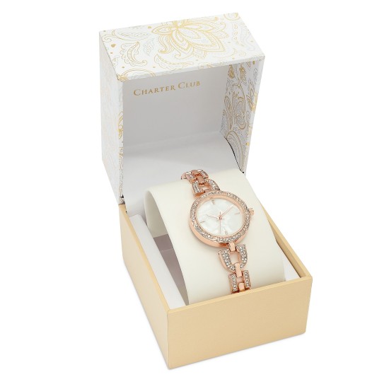  Women’s Rose Gold-Tone Crystal Bracelet Watch 32mm