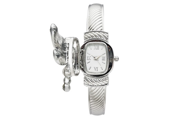  Women’s Silver-Tone Cuff Bracelet Dragonfly Watch 25mm