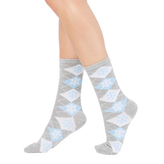  Women’s Snowflake Argyle Crew Socks (Gray, 9-11)